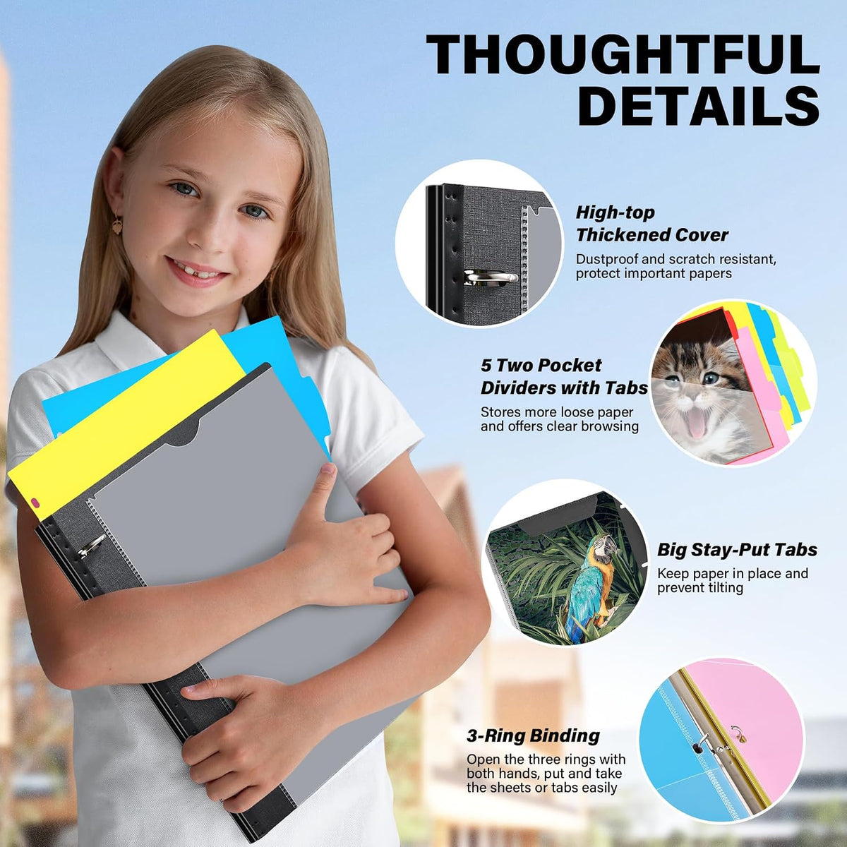 WOT I Telescoping Project Organizer, 1 Inch 3 Ring Binder, Black