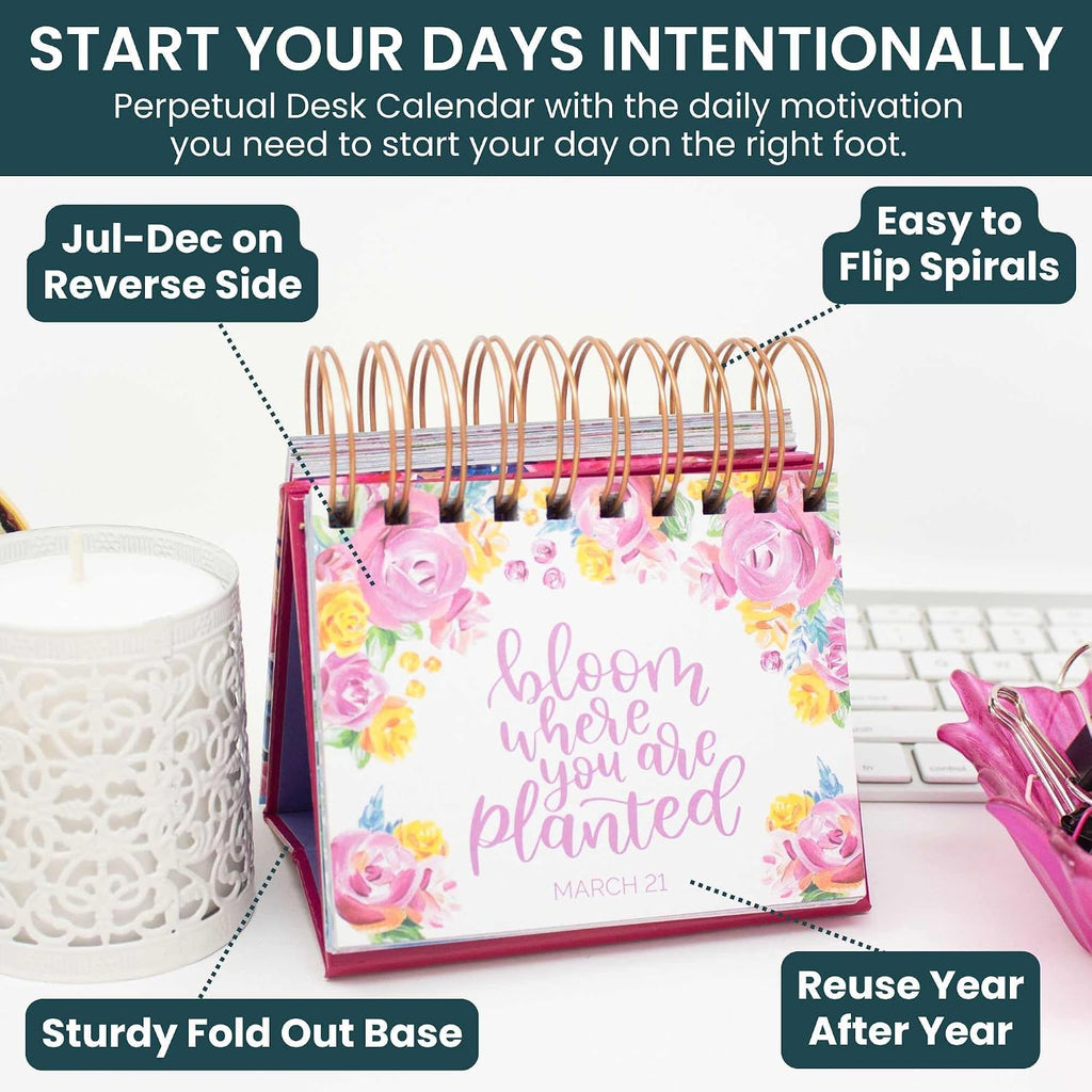 bloom daily planners Undated Perpetual Desk Easel with Motivational Quotes