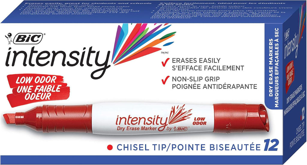 BIC Intensity Red Low Odor Dry Erase Marker, 12 Pack