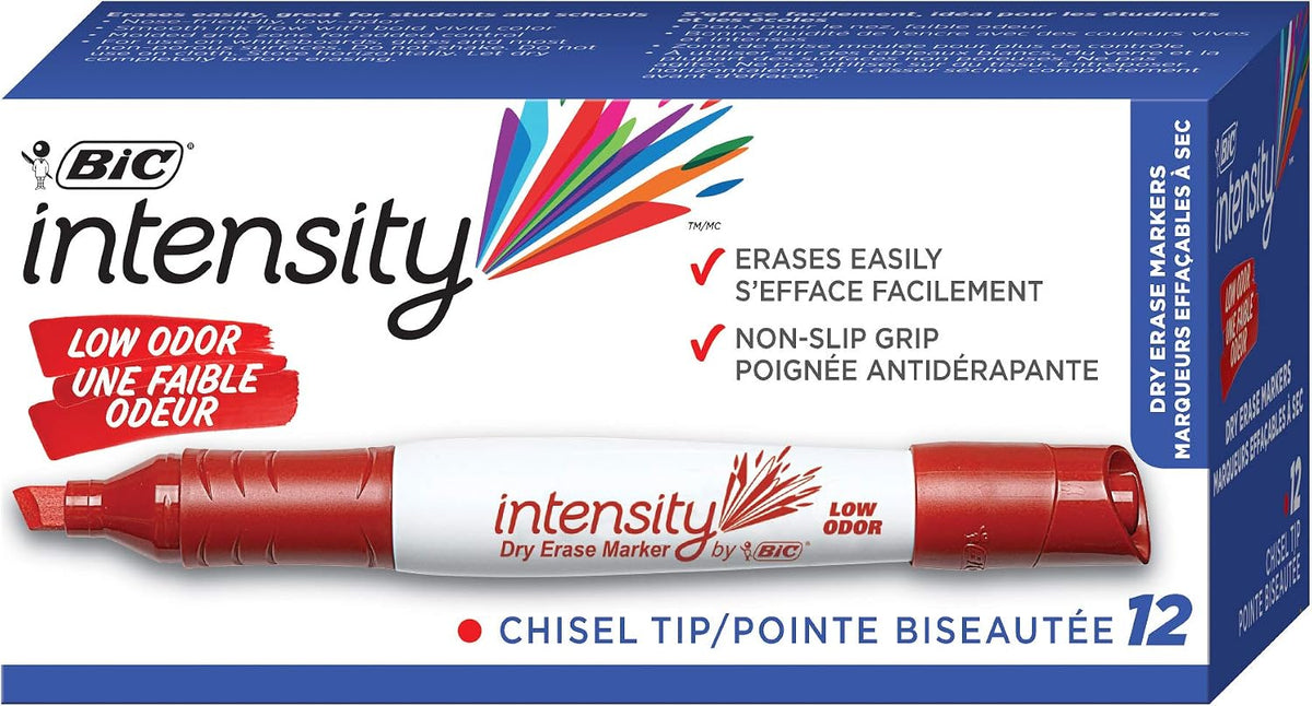 BIC Intensity Red Low Odor Dry Erase Marker, 12 Pack