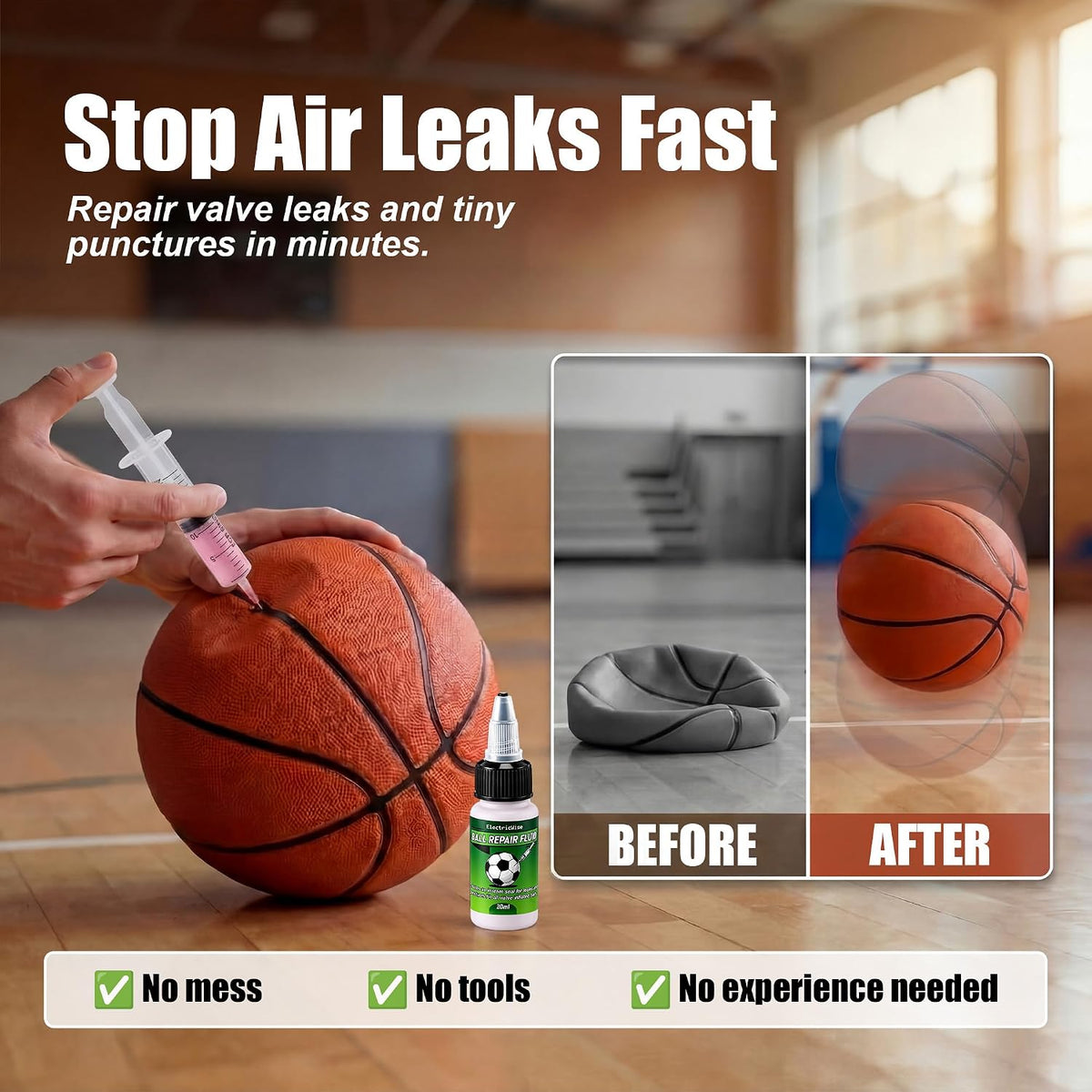 2 Pack Sports Ball Repair Kit and Leak Sealant for Basketball Soccer Volleyball Football