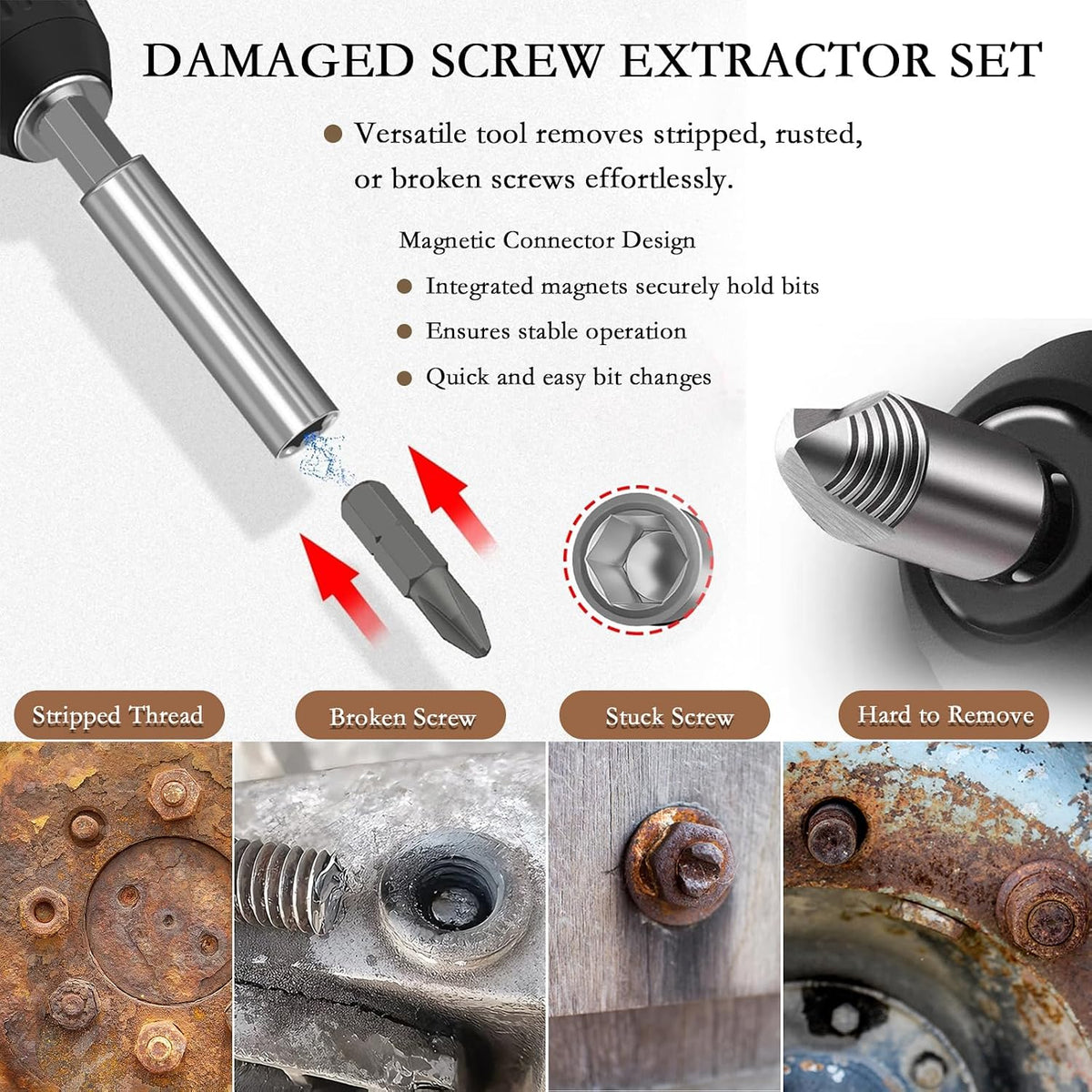 33PCS Damaged Screw Extractor Set, Stripped Screw Extractor Kit with Magnetic Extension