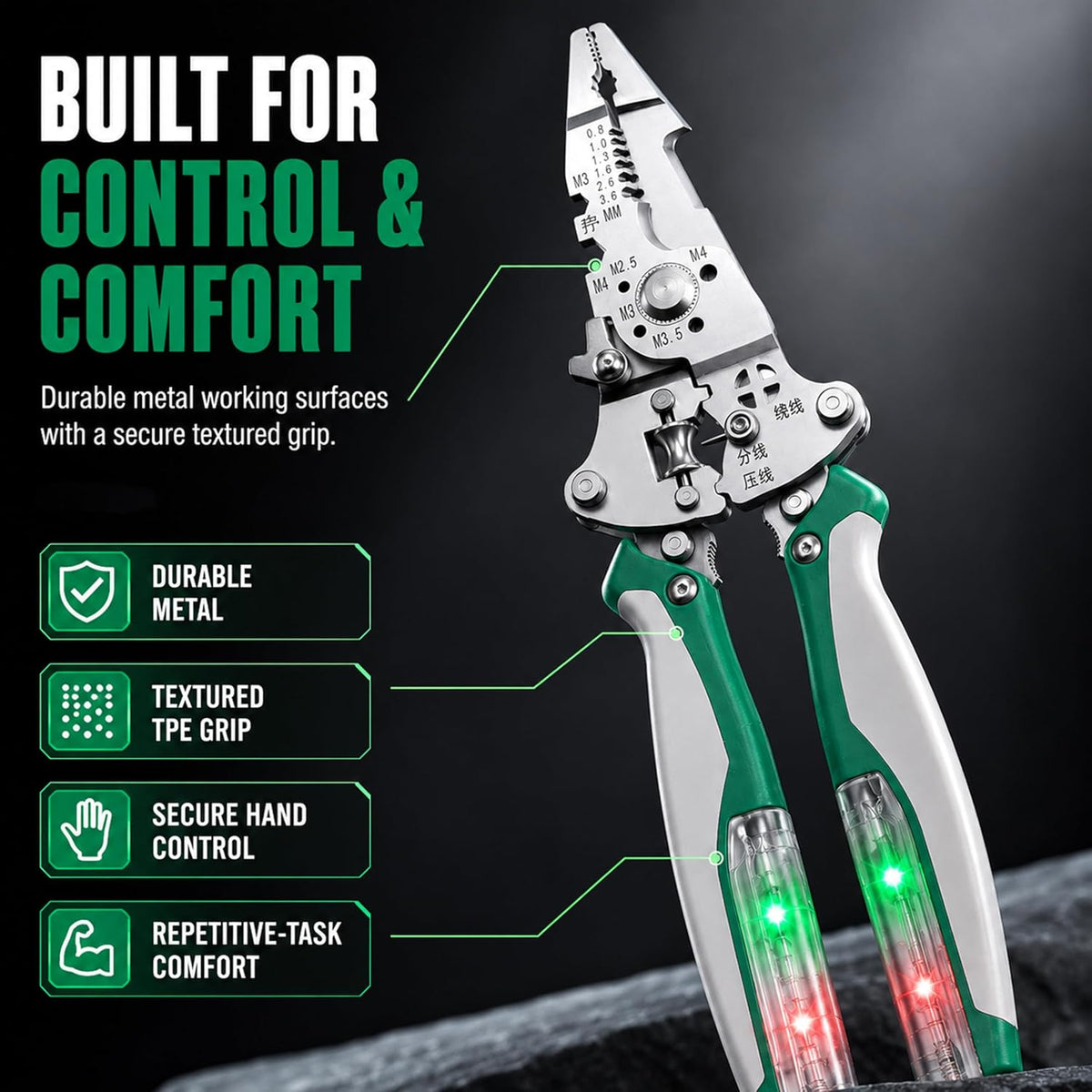 16-in-1 Foldable Wire Stripper Tool with 12-250V Voltage Tester