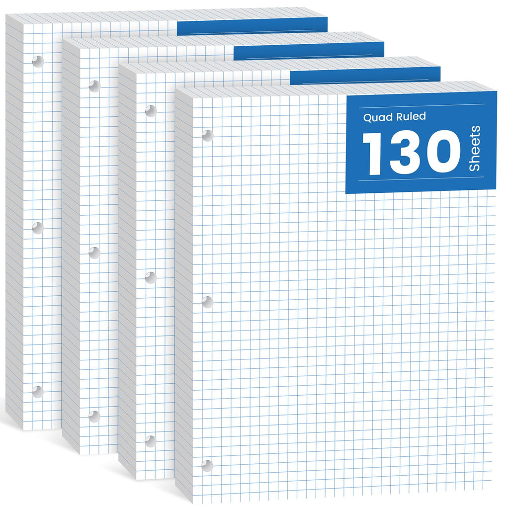 520 Sheets Graph Paper Loose Leaf 8 x 10.5, 4x4 Graph Ruled Filler Paper