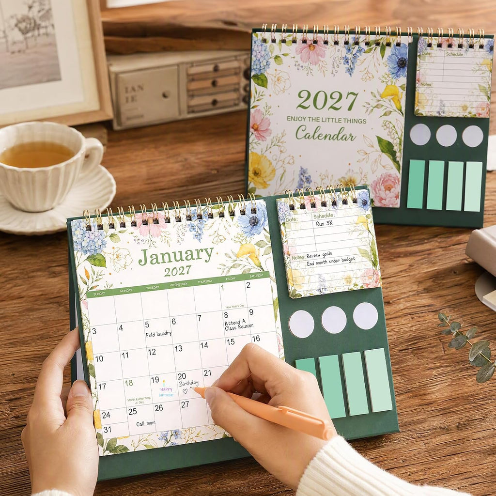 2027 Desk Calendar - All-in-1 Organizer, Standing Flip Desktop Calendar