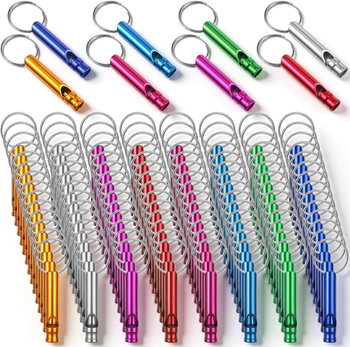 120 Pcs Emergency Whistle with Keychain, Multicolor Aluminum Survival Whistle Extra Loud
