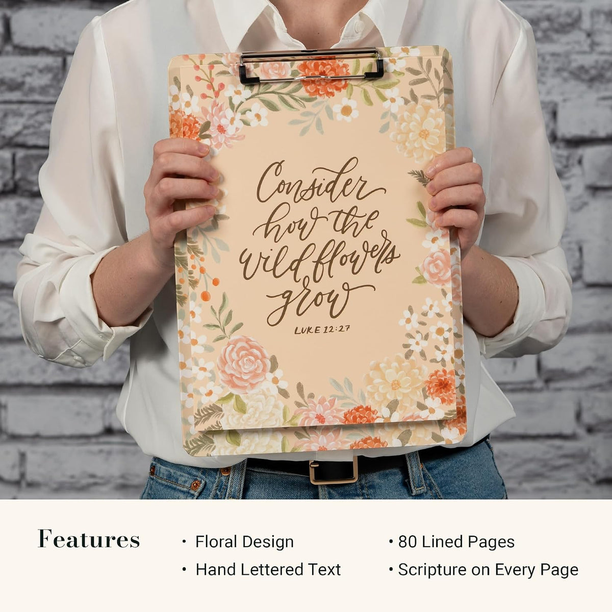 Christian Art Gifts Floral Clipboard with Notepad, Pink, 80 Sheets
