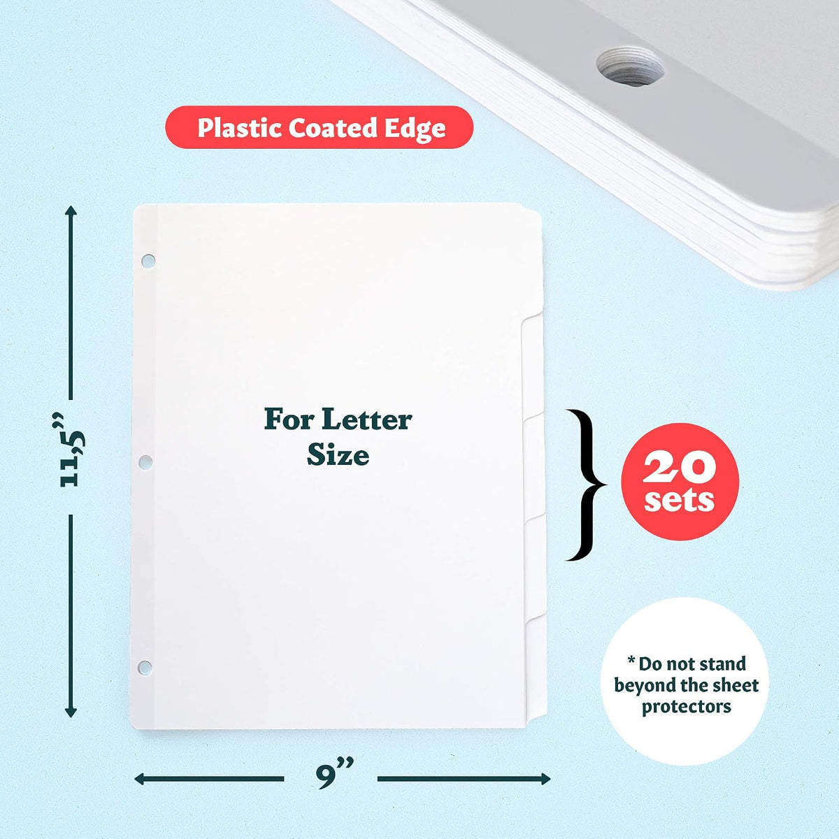 Binder Dividers with Tabs - (Set of 20) x 5 Tab Dividers for 3 Ring Binders, White