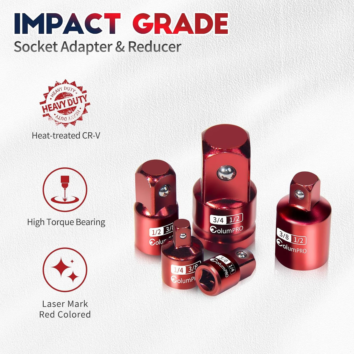 5PCS Impact Socket Adapter Set,Socket Converter&Reducer,3/4, 3/8, 1/2, 1/4, 1/4 to 3/8