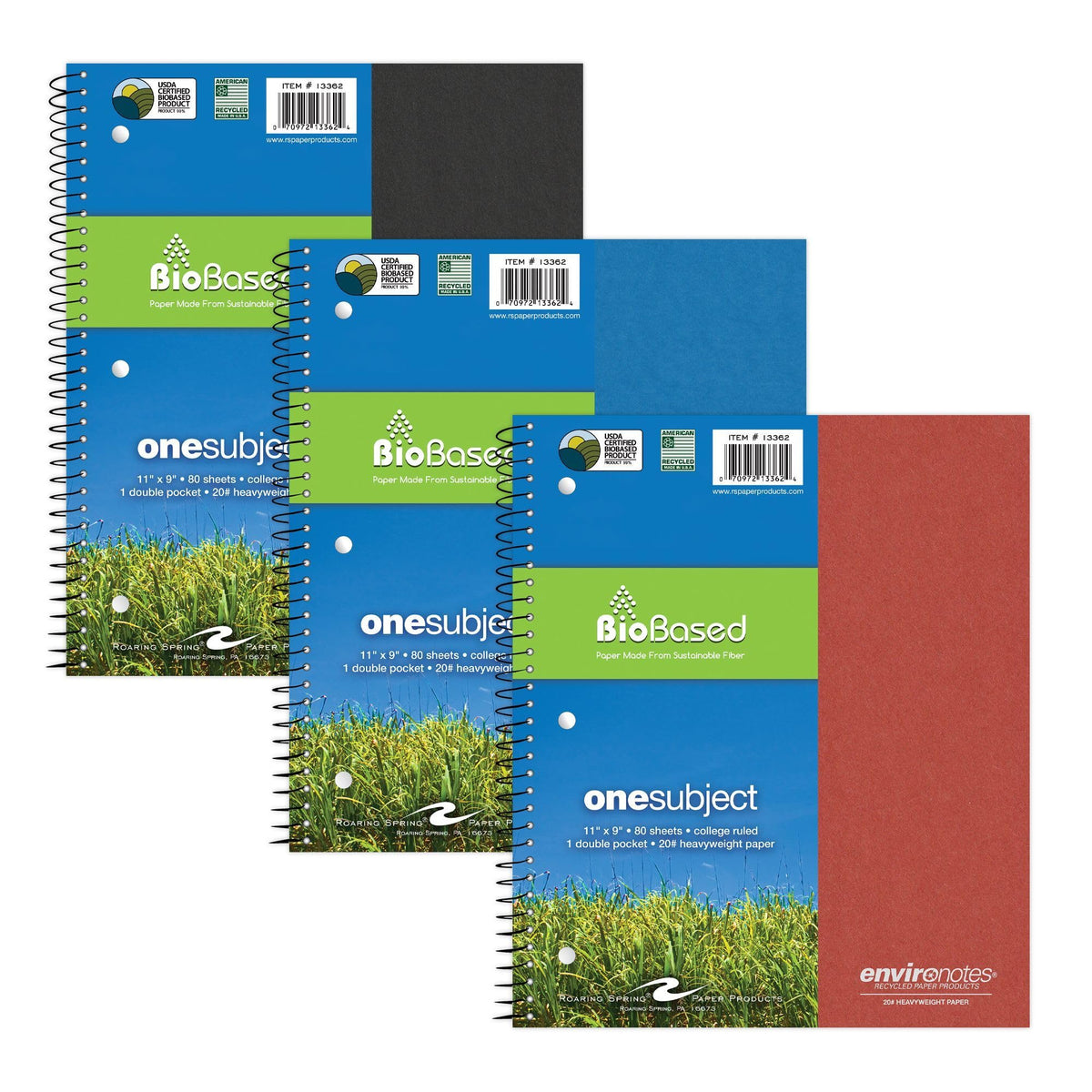 Roaring Spring Environotes Recycled Spiral Notebook, 5 Subject, 11" x 9"