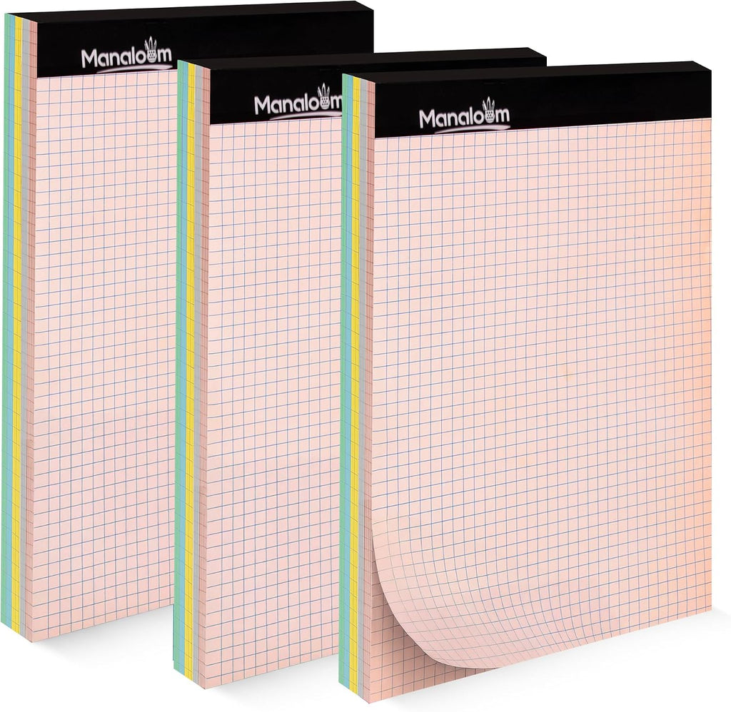 Graph Paper Pad 8.5 x 11 Inch - 3 Pack, 50 Sheets Each (150 Sheets Total) 4x4 Quad
