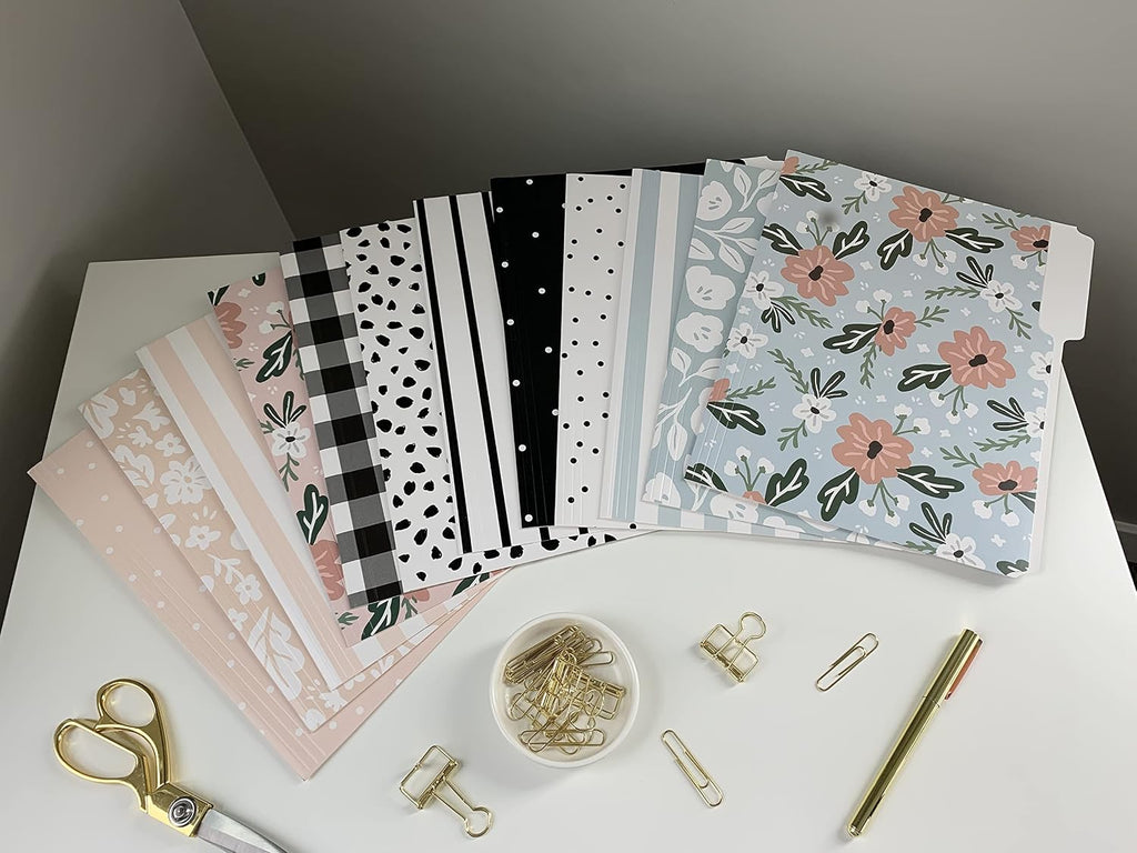 Cute Decorative File Folders, 12 Pack 3-Tab Letter Size, Boho Manila