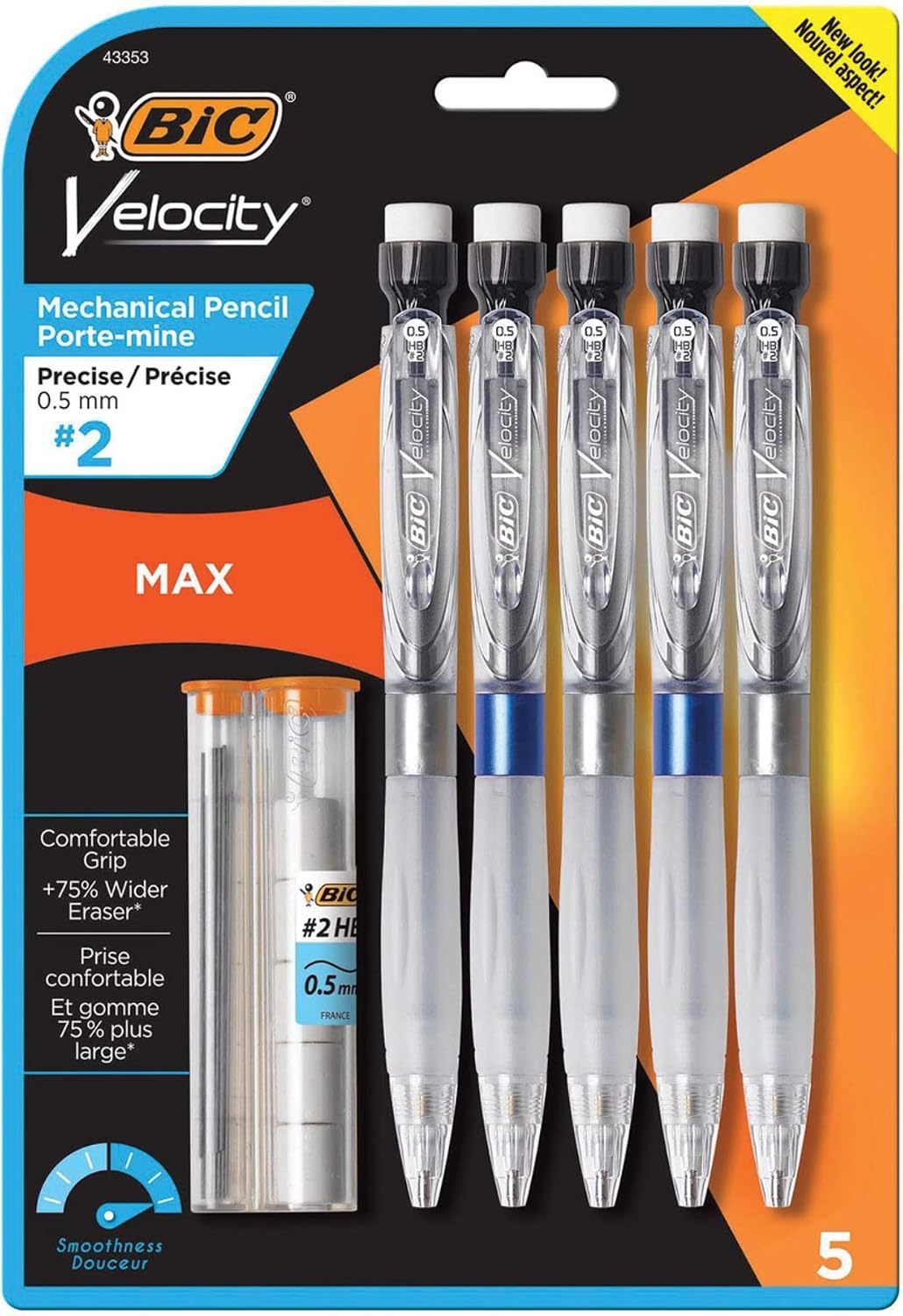 BIC MPMX5P51 Velocity Max Pencil, HB2, No. 2, 0.5 mm