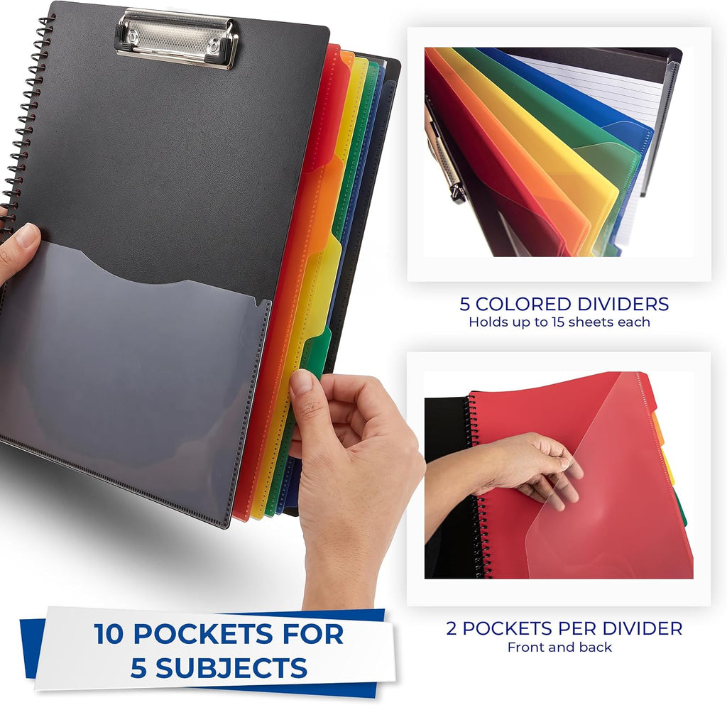 Samsill Spiral Folder Organizer - 5 Dividers & 10 Pockets with Notepad & Clipboard