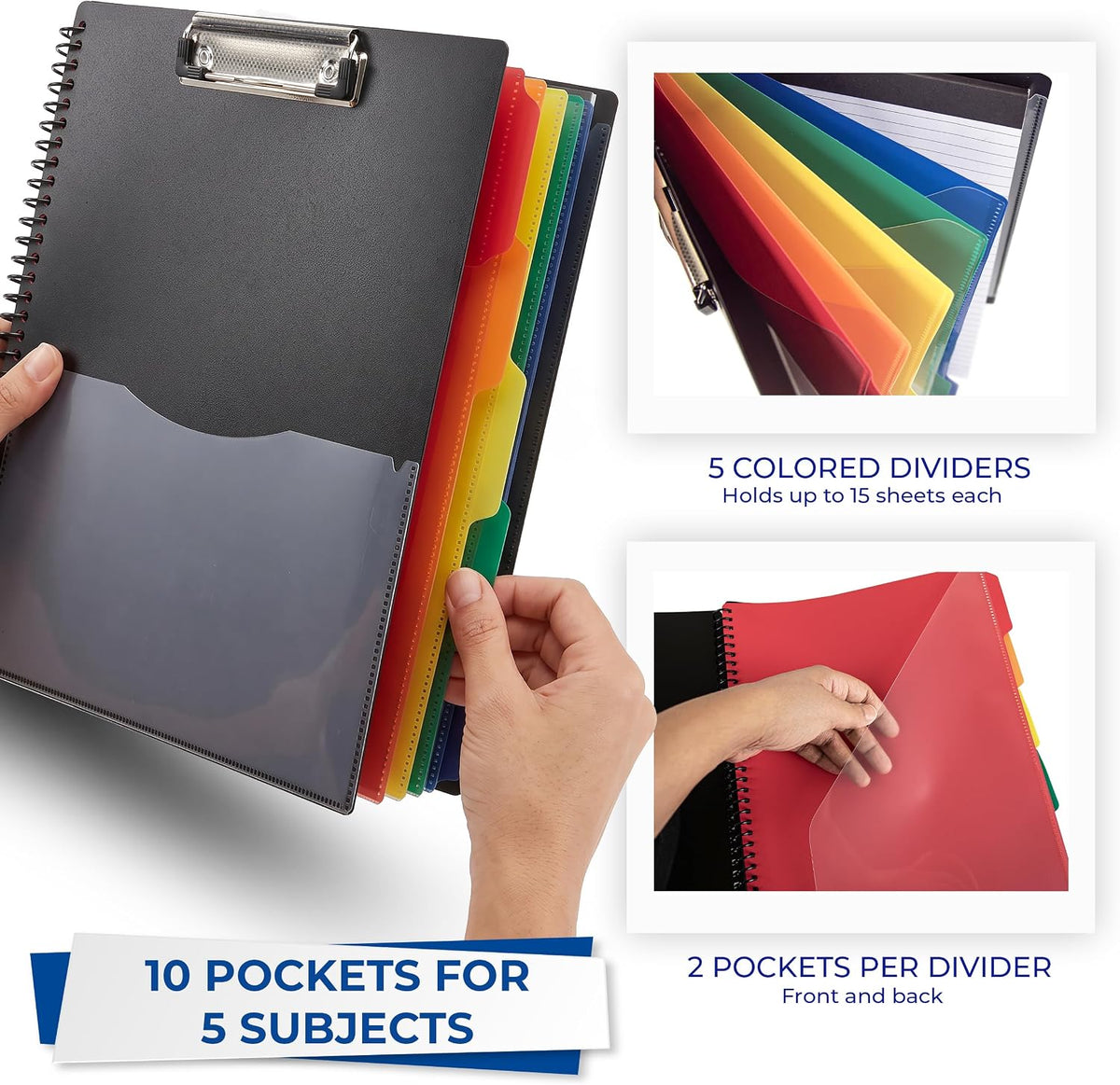 Samsill Spiral Folder Organizer - 5 Dividers & 10 Pockets with Notepad & Clipboard