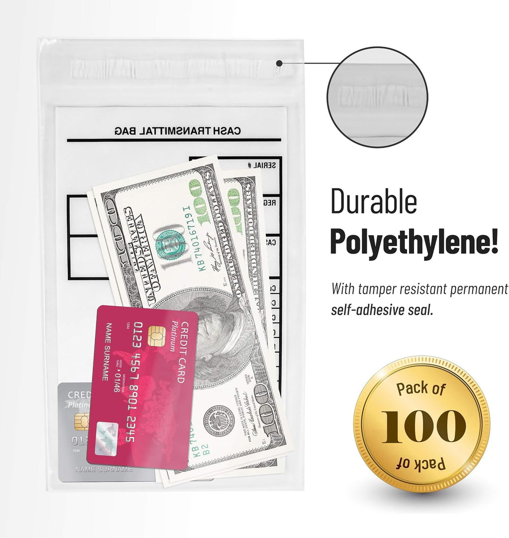 VaultGuard Tamper-Proof Bank Deposit Bags for Cash, 6 x 9-Inch, 100-Pack