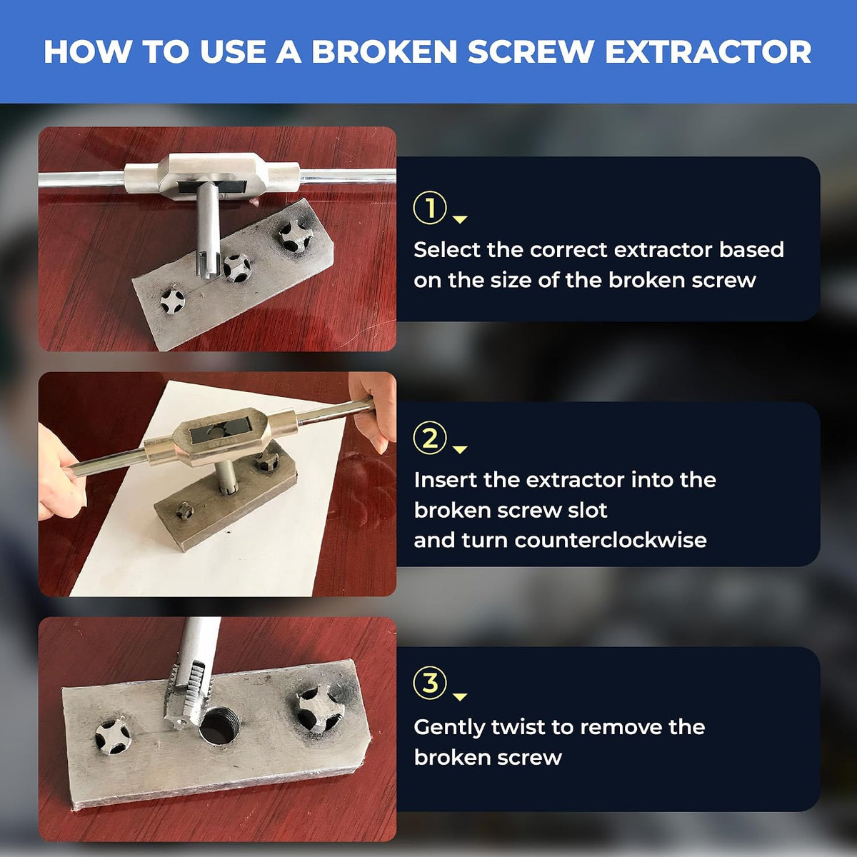 6Pcs Tap Extractor Set – High Speed Steel 3/4 Flute Broken Head Screw and Bolt Remover