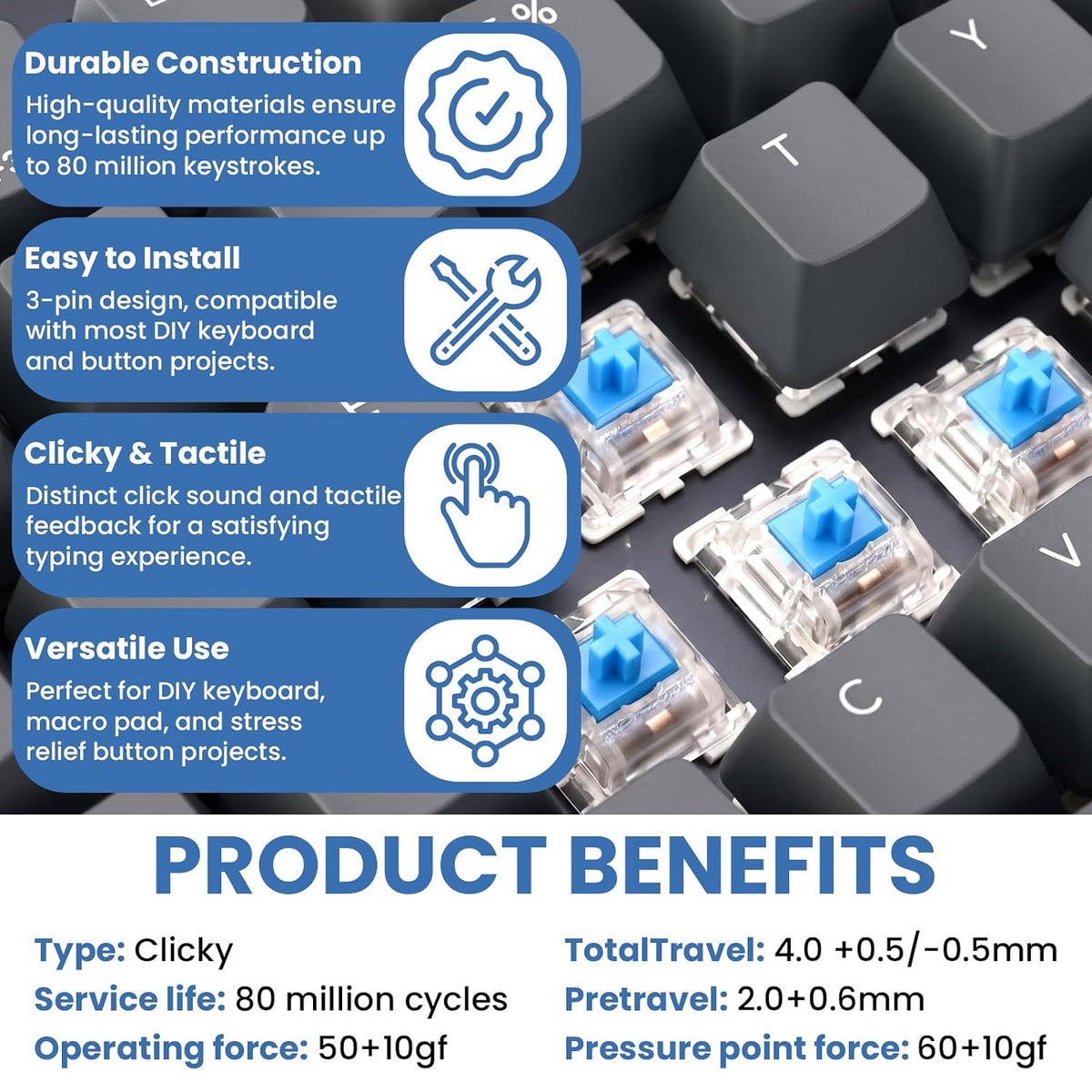 110 Pcs Blue Mechanical Keyboard Switches