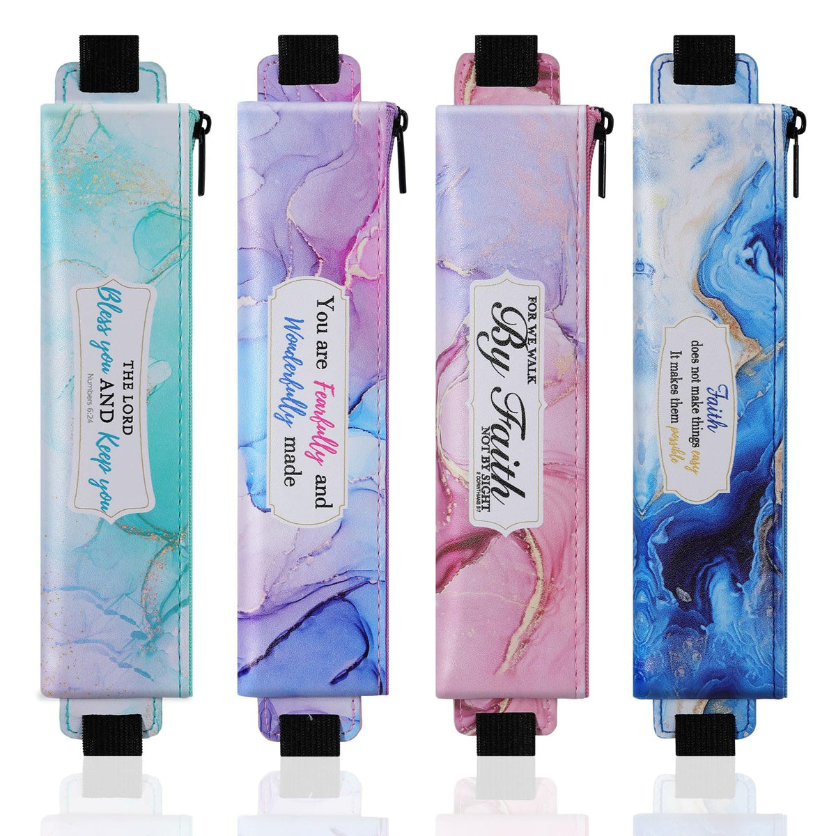 MoKo Elastic Pen Holder for Notebook, 4 Pack PU Leather Pencil Pouches
