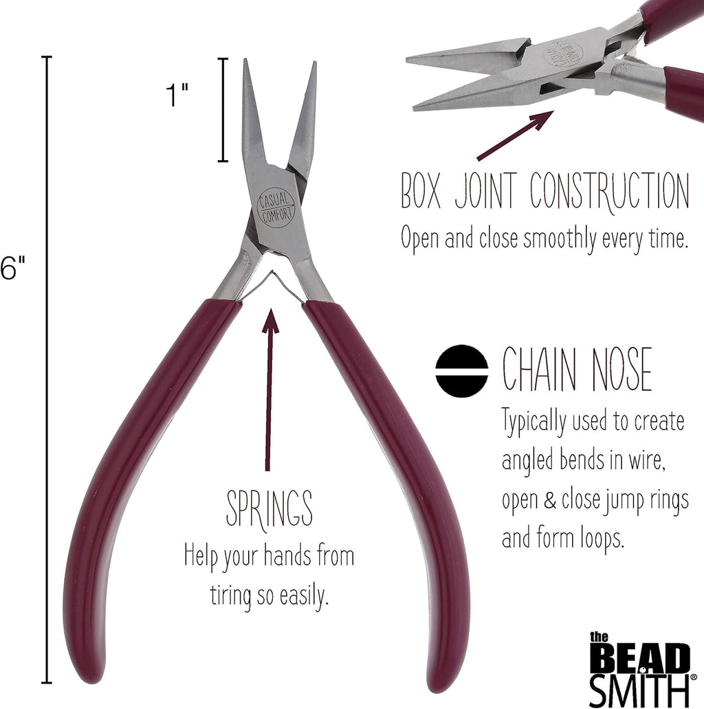 The Beadsmith Chain Nose Pliers – 6-Inches (152 mm) Jewelry-Making Tool w/Polished Steel