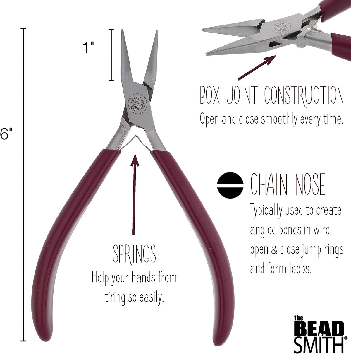 The Beadsmith Chain Nose Pliers – 6-Inches (152 mm) Jewelry-Making Tool w/Polished Steel