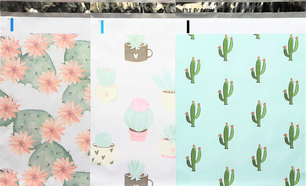 Designer Poly Mailers 10x13 : Cactus Mix ~ Flowering Cactus, Succulent