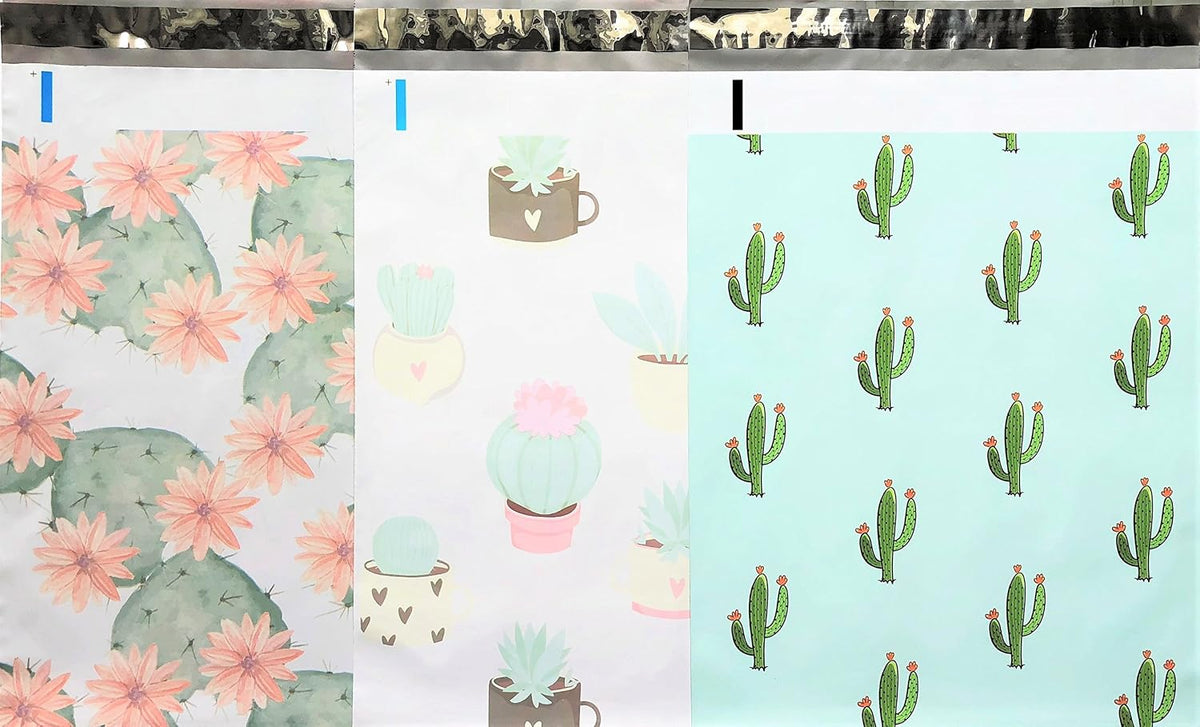 Designer Poly Mailers 10x13 : Cactus Mix ~ Flowering Cactus, Succulent