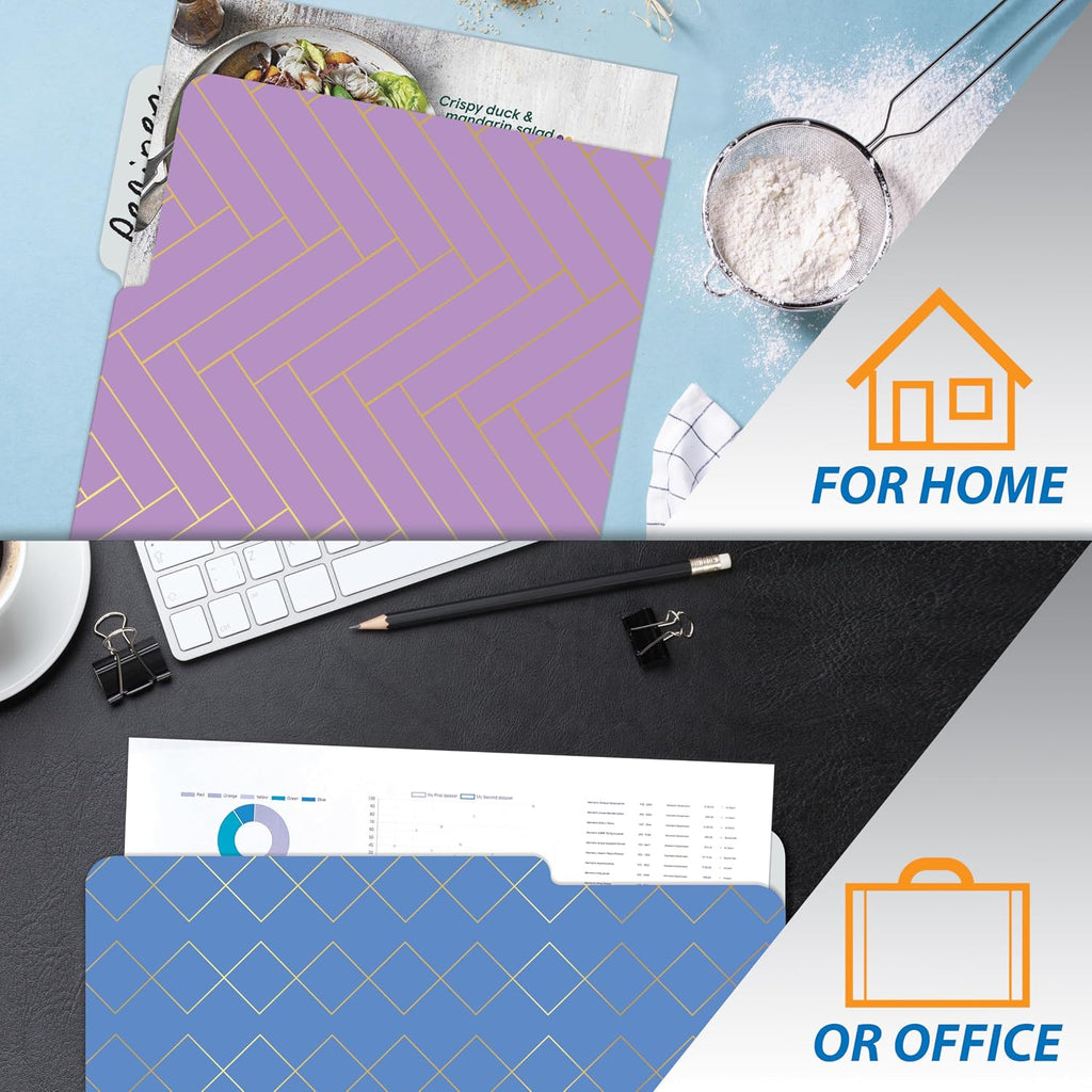 Better Office Products Decorative File Folders with Gold Foil, 18 Pack