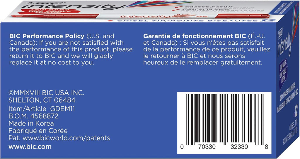 BIC Intensity Red Low Odor Dry Erase Marker, 12 Pack