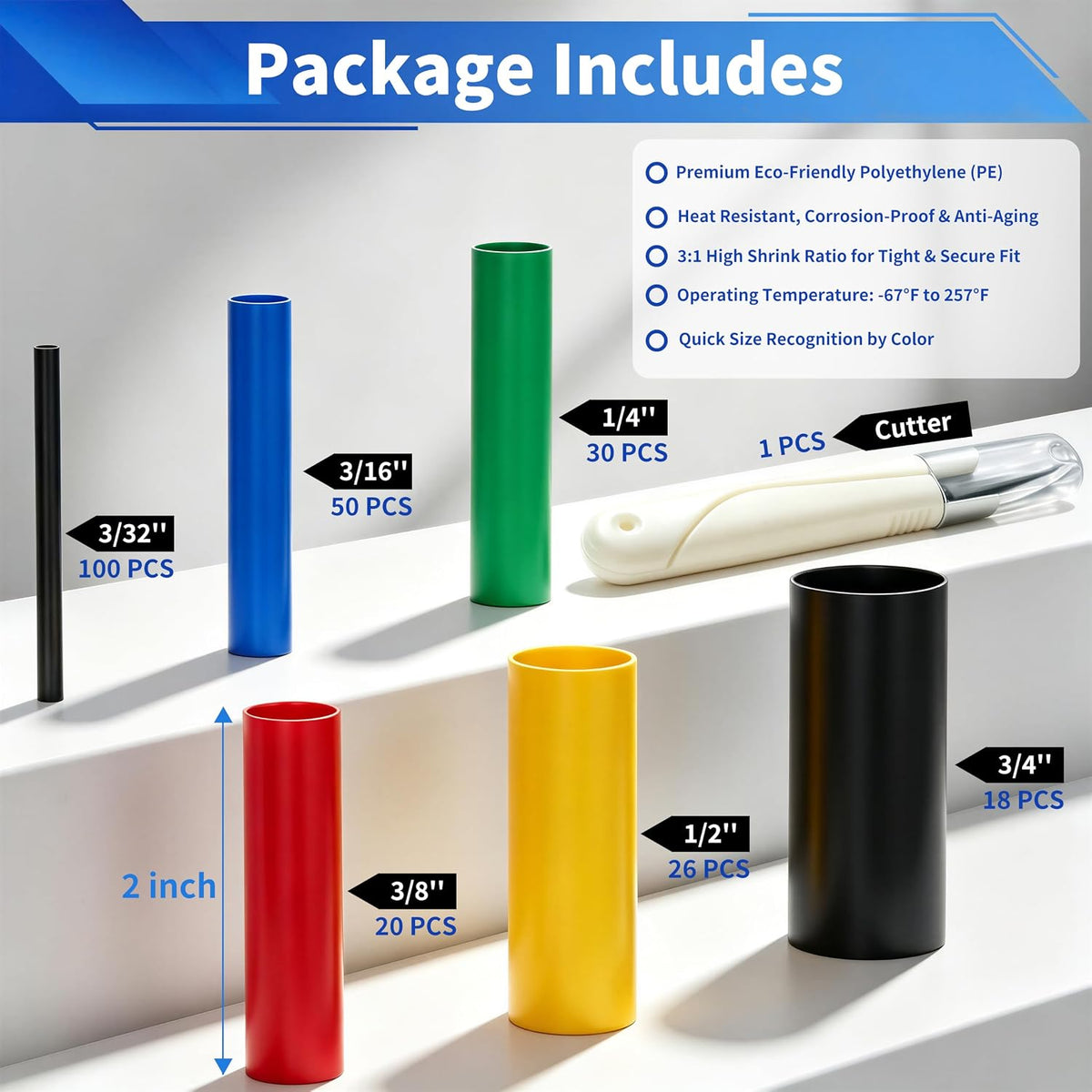 245PCS 2" Extra Long Heat Shrink Tubing Kit, 3:1 Adhesive Lined Dual-Wall Marine Grade