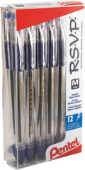 Pentel RSVP Ballpoint Pen, (1.0mm), Medium Line, Blue Ink, 12 Pack (BK91PC12C)