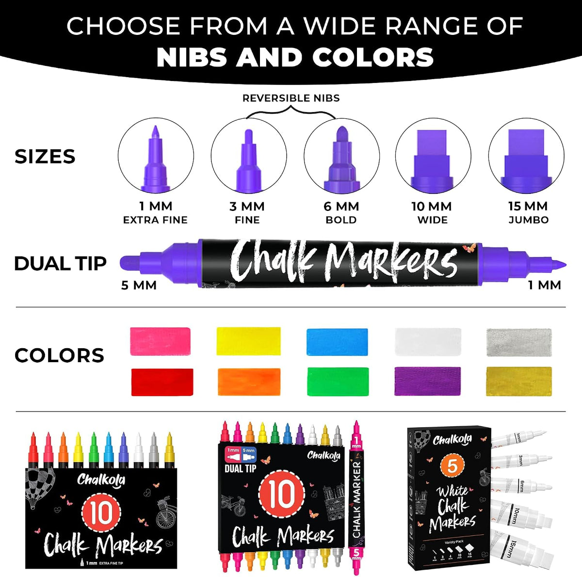 10 Liquid Chalk Markers Fine Tip for Blackboard, Windows, Chalkboard