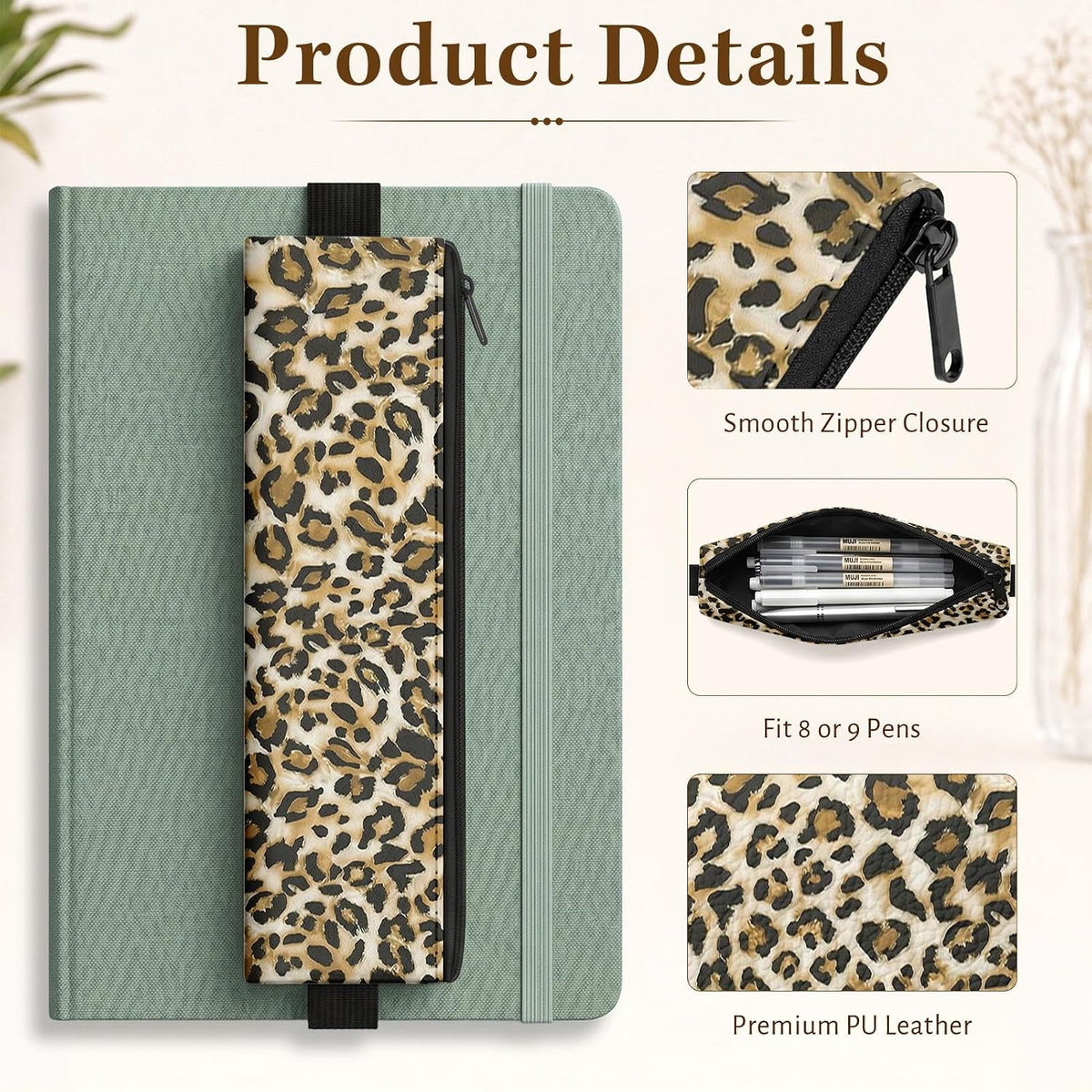 4 Pack Leopard Elastic Pen Holder for Notebooks