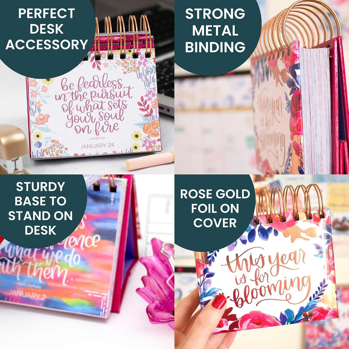 bloom daily planners Undated Perpetual Desk Easel with Motivational Quotes