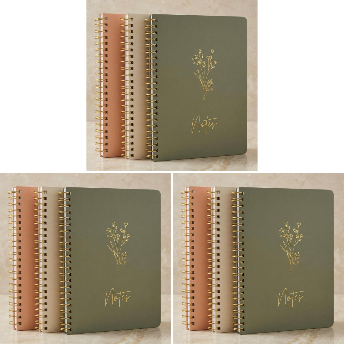 Aesthetic Spiral Notebook Set of 3 For Women - Cute College Ruled Journals