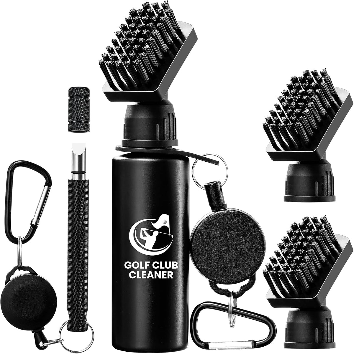 Golf Club Brush Cleaner with Golf Groove Sharpener Tool, 3 Replacement Brush Heads