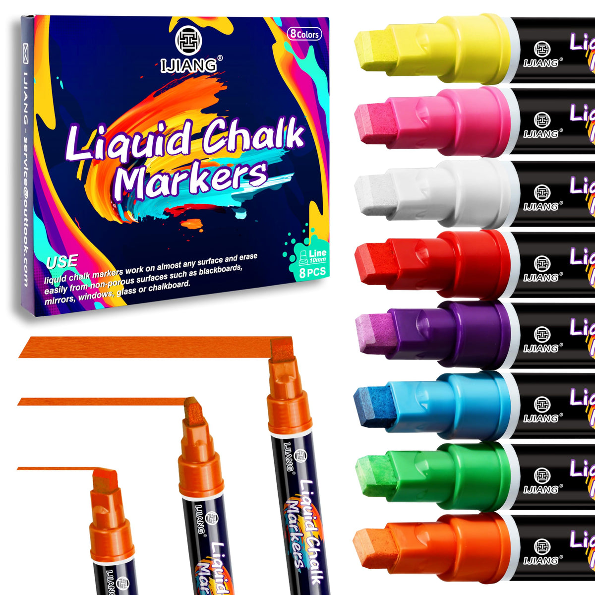 IJIANG Liquid Chalk Markers 8 Pastel Colors Set for Window & Car Surfaces