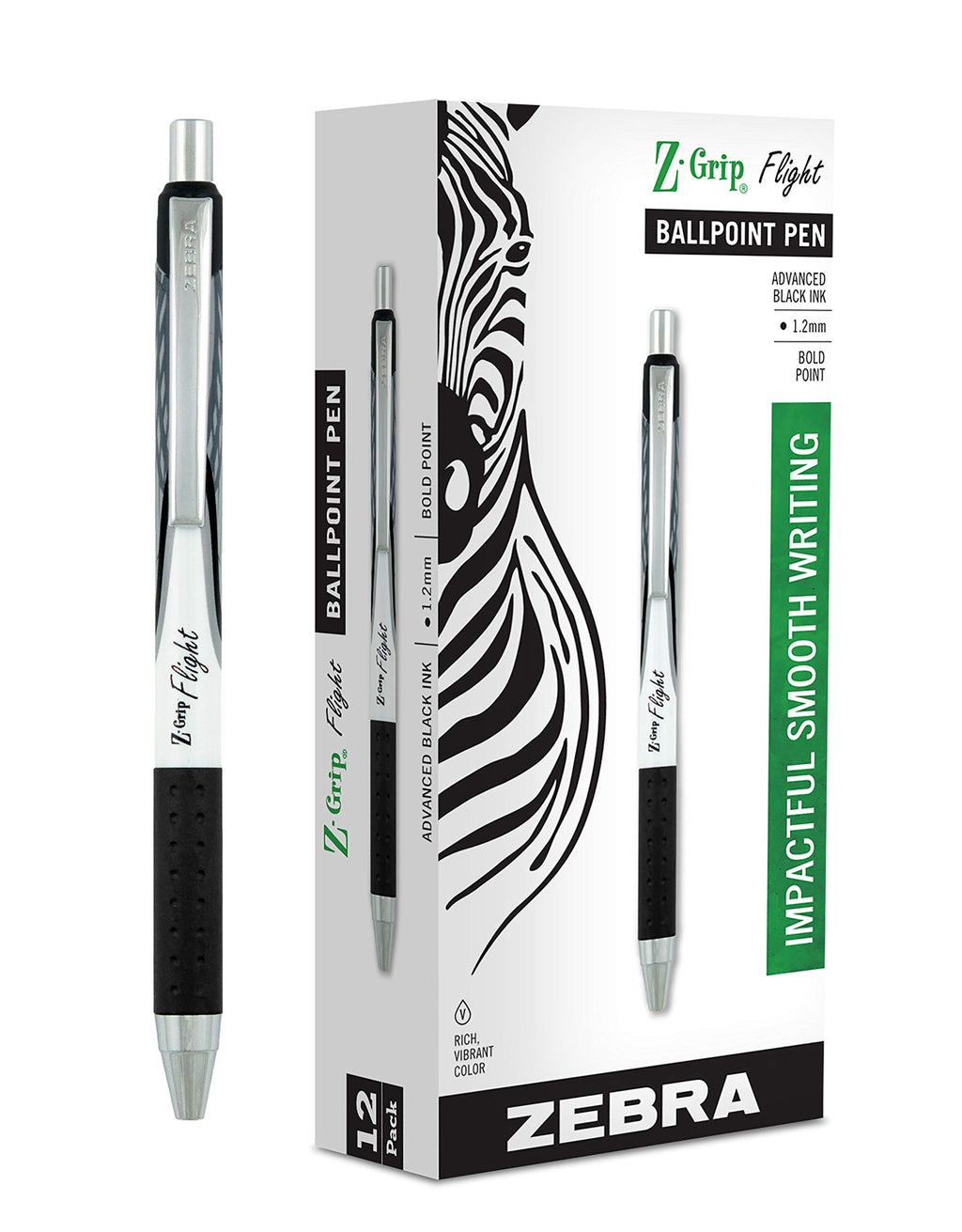 Zebra Pen Z-Grip Flight Retractable Ballpoint Pen, Blue Ink, 1.2mm, 12-Pack
