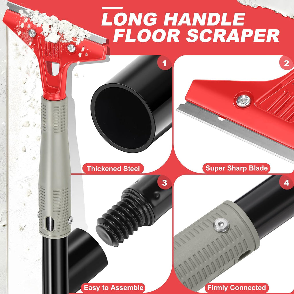 Floor Scraper Long Handle Heavy Duty, 30"-58" Long, 4" Wide Blade