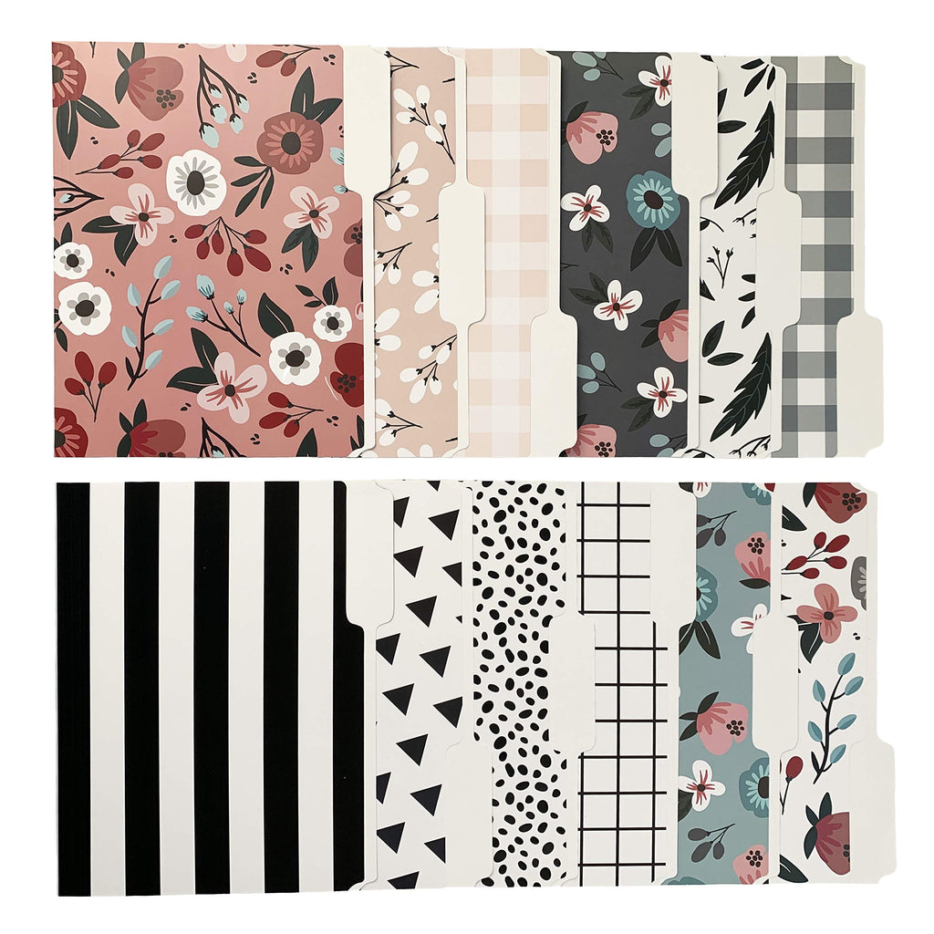 Cute Decorative File Folders, 12 Pack 3-Tab Letter Size, Boho Manila