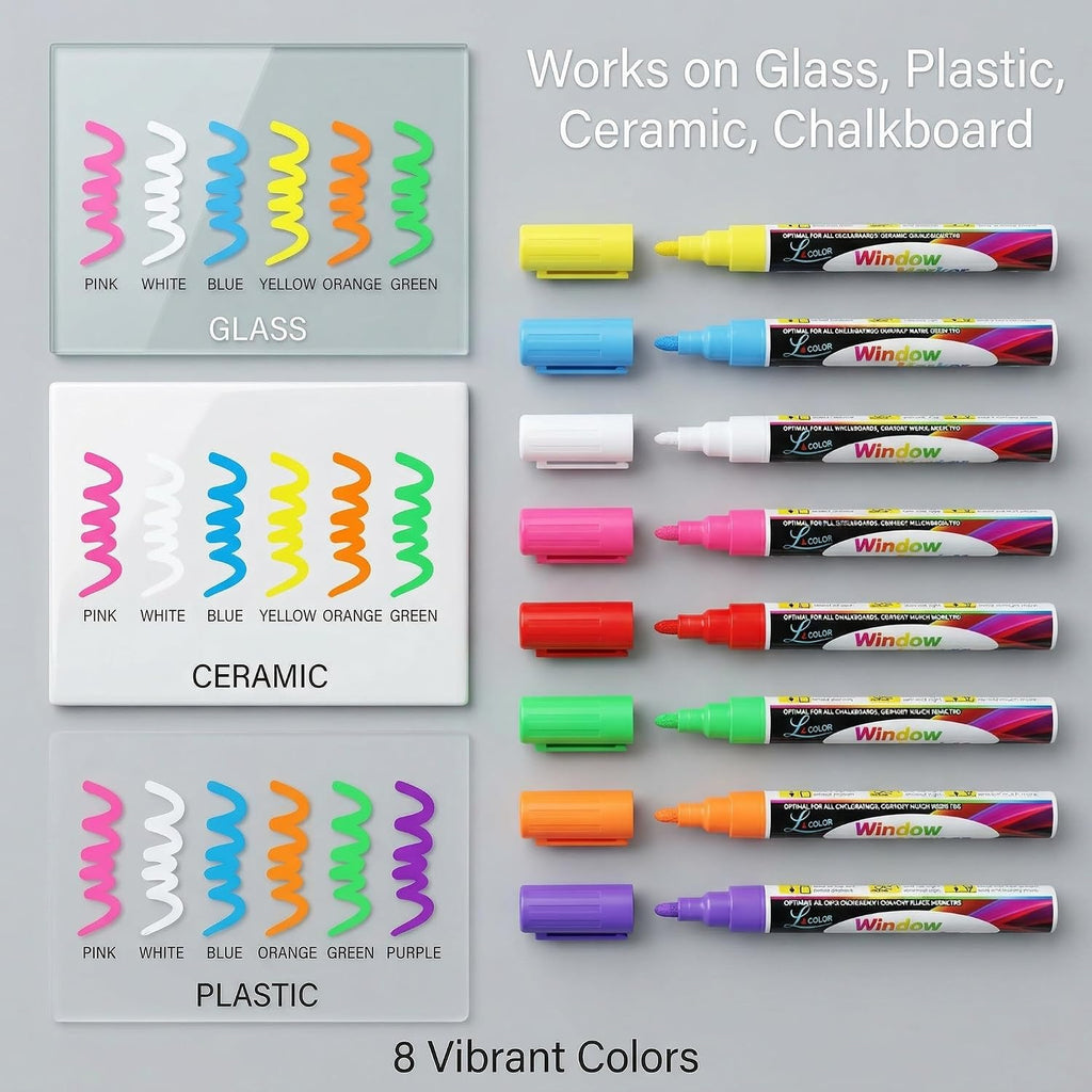 Starsouce Dry Erase Markers, 8 Pack Liquid Chalk Window Markers for Blackboard - Vibrant