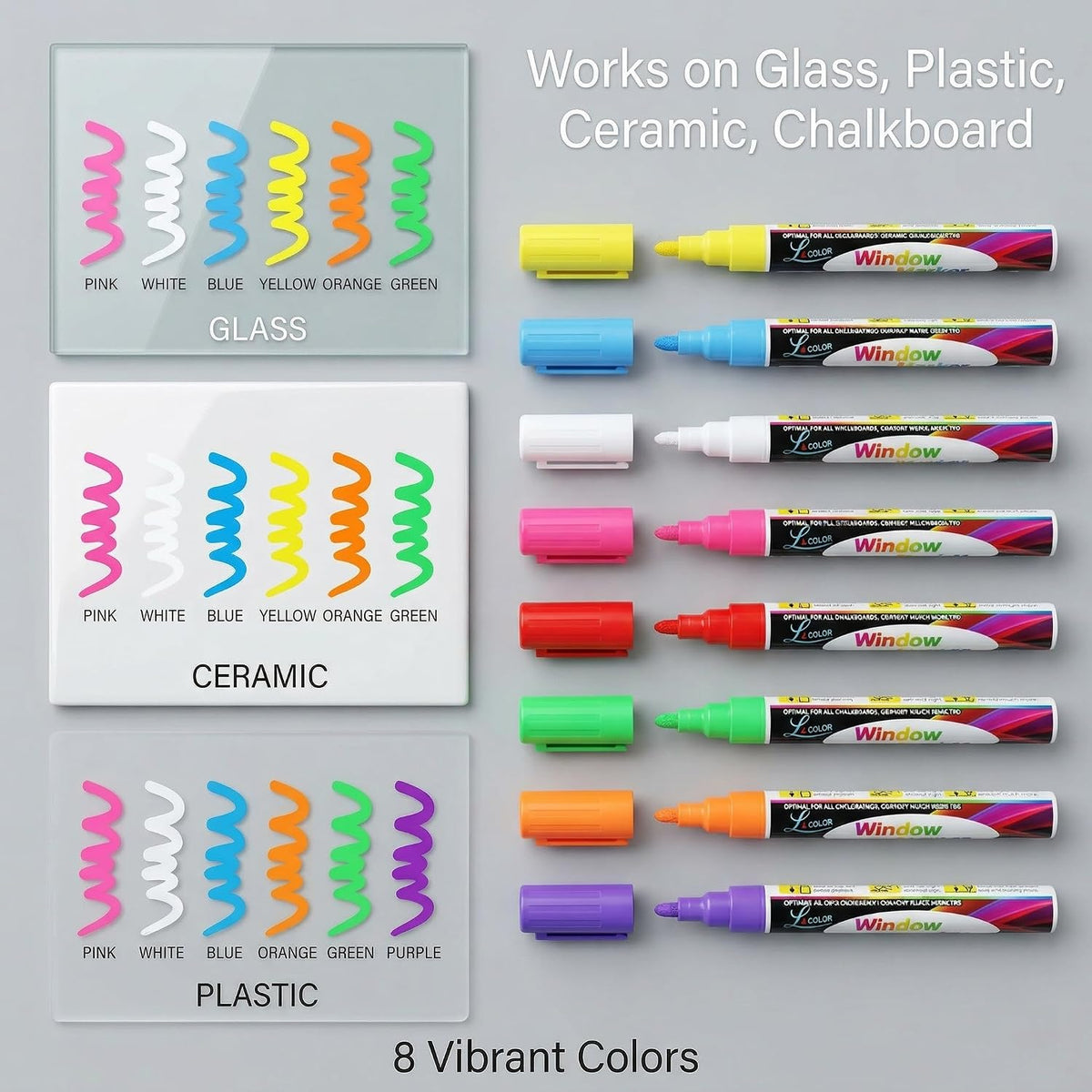 Starsouce Dry Erase Markers, 8 Pack Liquid Chalk Window Markers for Blackboard - Vibrant