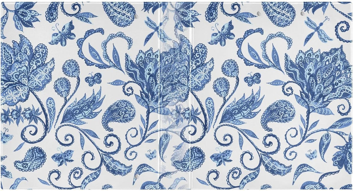 Blue White Floral 3 Ring Binders, 1.5 Inch Round Rings to Hold 200 Sheets