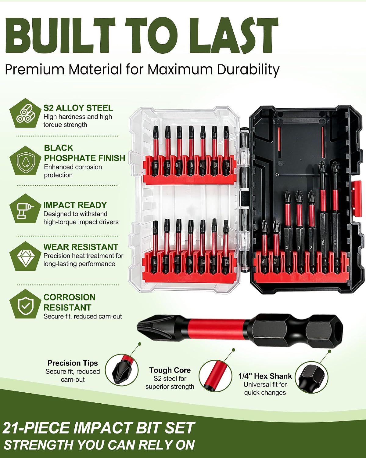 21pcs Drill Bits,2/3/4-Inch Magnetic Screwdriver Bit Set,Hex Drill Bit Set