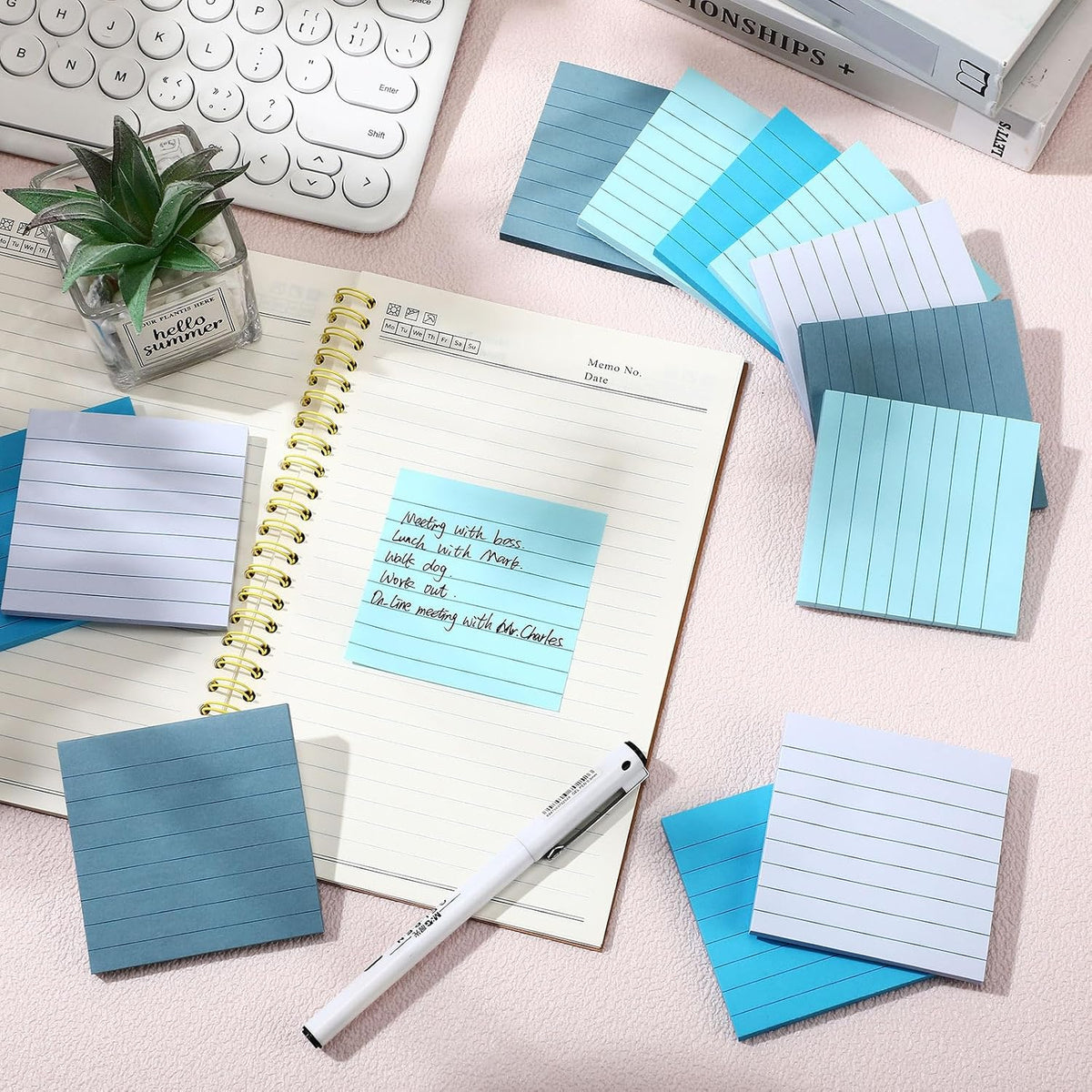 AmazingSpark 12 Pack Lined Sticky Notes 3x3 inch Notes Pads, Blue