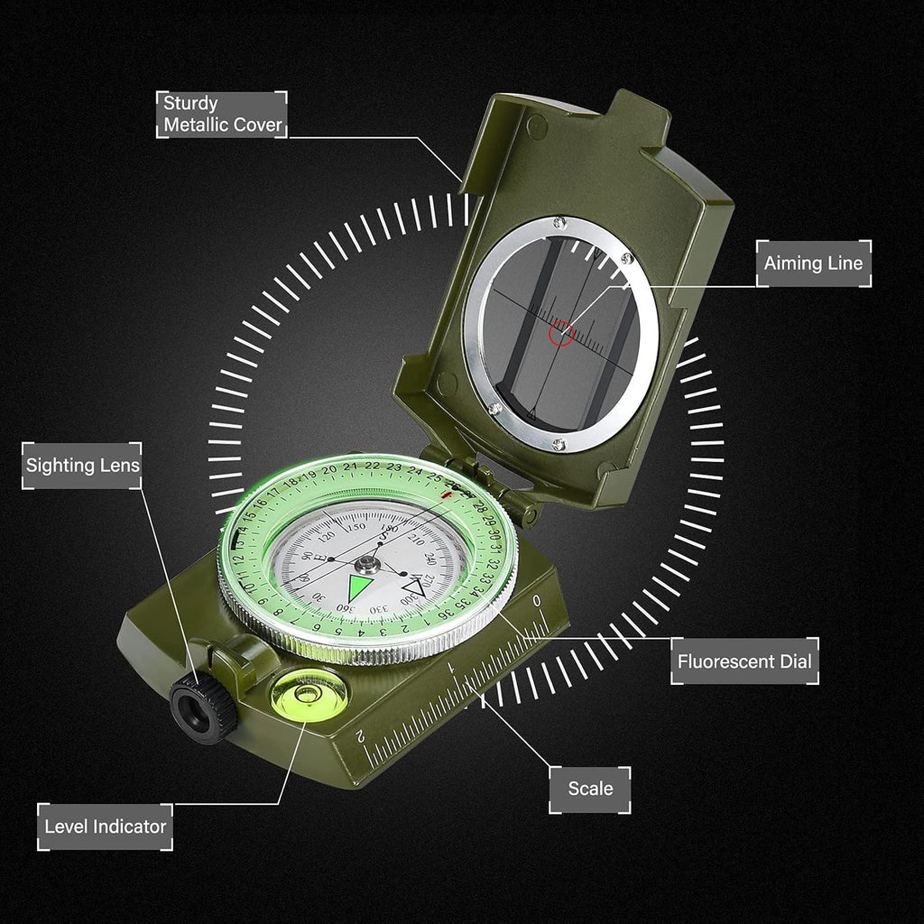 Military Lensatic Sighting Compass Survival with Carrying Bag, Compass for Hiking