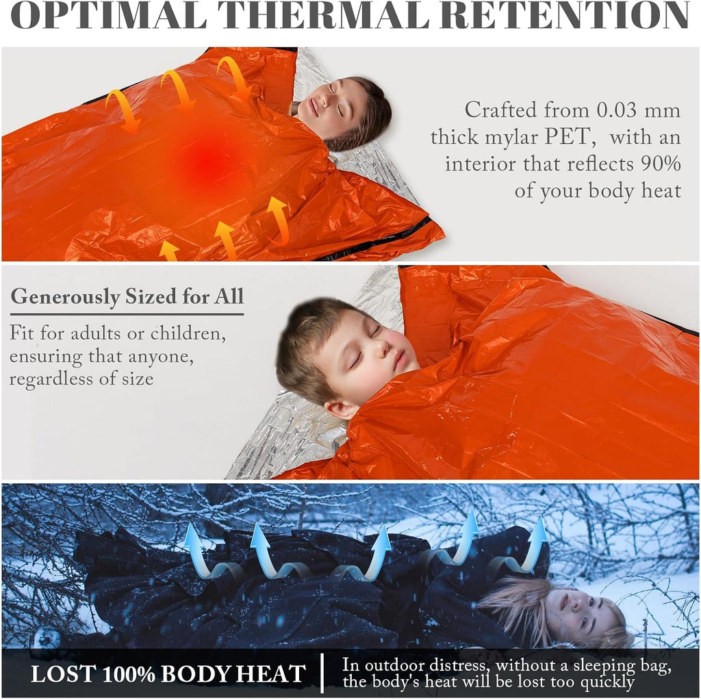 ANLOKE Emergency Sleeping Bags (2-Pack) Survival Sleeping Bag - Portable Thermal Sleeping