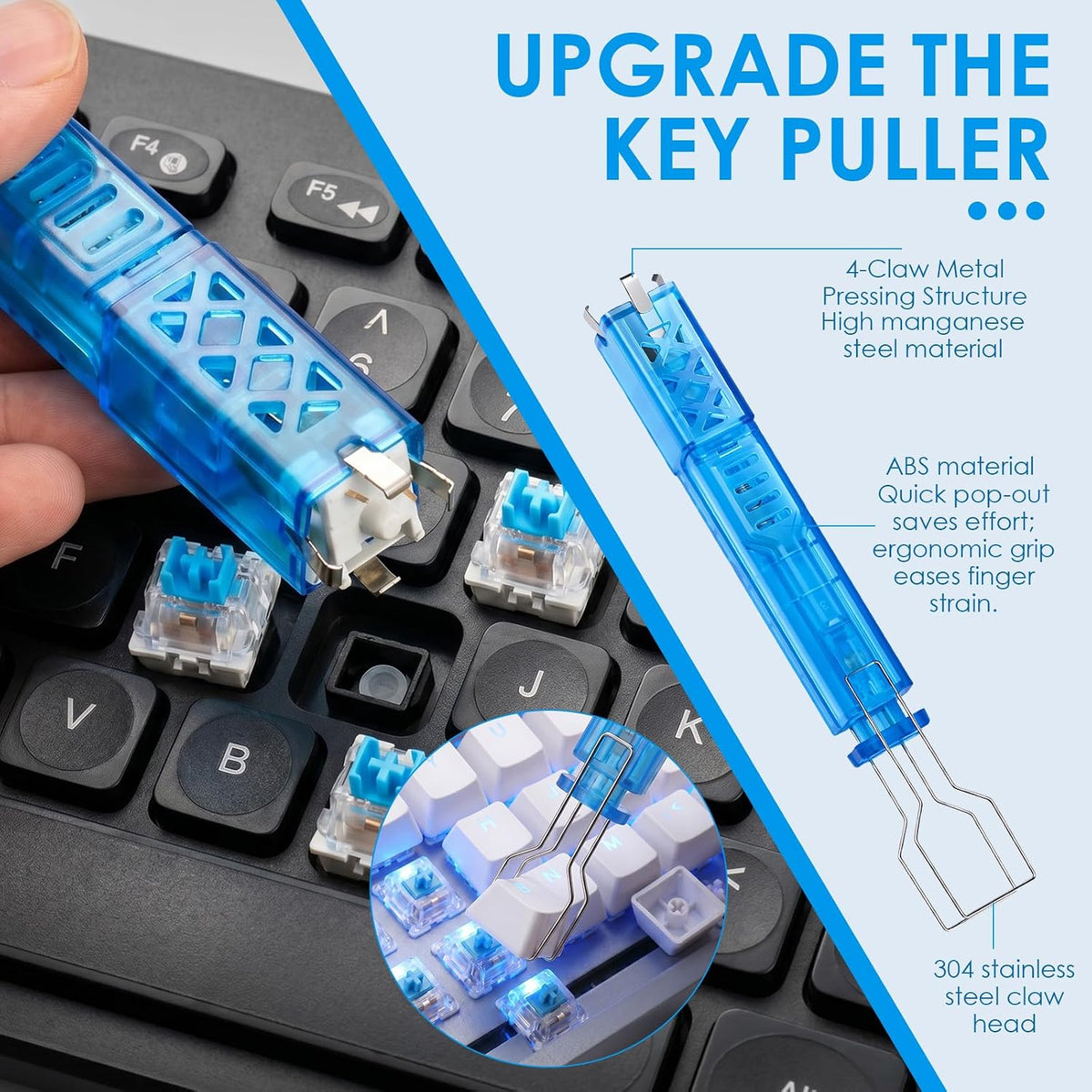 100 PCS Blue Mechanical Keyboard Switches Clickers with Upgraded 4-Claw Switch Puller &