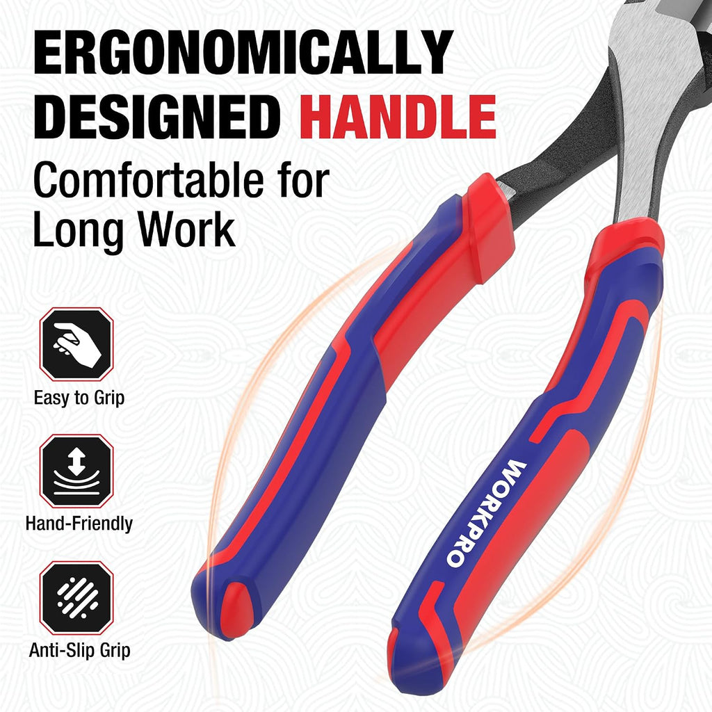 WORKPRO 8 Inch High Leverage Diagonal Pliers, Cr-V Steel & Anti-Slip Handle