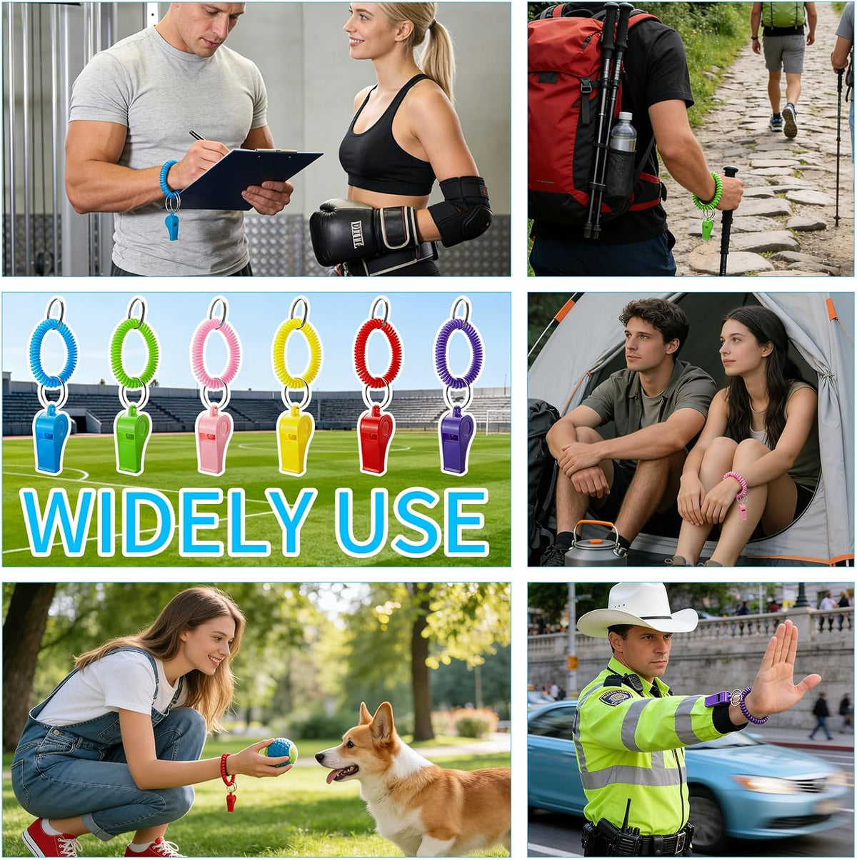 30 Pack Sport Whistle with Bracelet, Bulk Whistle Keychain 6 Colors